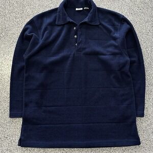 Vintage Field Gear Fleece Pullover Mens L Tall Navy Long Sleeve Collared Check